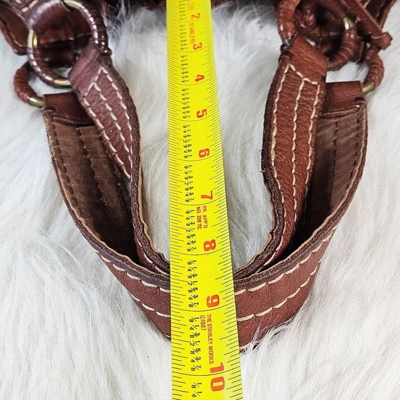 Vintage Lucky Brand Brown Distressed Pebbled Leather Drawstring Shoulder Bag - Picture 5 of 9
